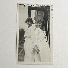 Antique Snapshot Photograph Beautiful Affectionate Young Women Holding Hands picture