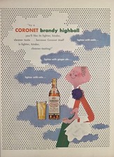 1947 Print Ad Coronet VSQ Fine Brandy Highball Cartoon Waiter Schenley Distiller picture