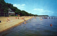 Vintage Crandall's Lodge & Beach Big Spirit Lake Iowa Postcard picture