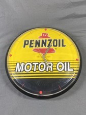 Vintage Pennzoil Motor Oil Advertising Chaney Wall Clock Made In USA 12.5” picture