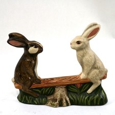 1993 Vaillancourt Folk Art Chalkware Hand Painted Teetor Totter Rabbits picture