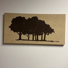 Vintage MCM Marushka Brown Monotone Forest Trees Silkscreen Linen On Stretcher picture