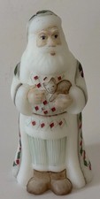 Fenton Milk Glass Santa Figurine, Holding Kitten Signed Shelley Fenton picture