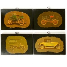Antique Vintage Collectors Car Art Wall Hanging John Peckham 60s Man Cave Set 4 picture
