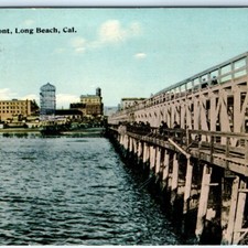 c1910s Long Beach CA Water Front Wooden Pier Boardwalk Postcard picture