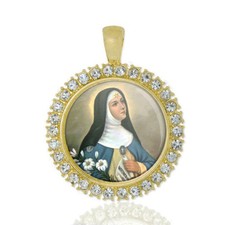 St Beatrice Da Silva Christian Round Medal Gold Tone Pendant with Rhinestones picture