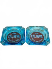 Pair of Vintage Cal-Neva Casino Reno Lake Tahoe Blue Glass Ashtrays picture