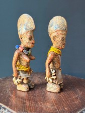 Vintage Yoruba Ere Ibeji Twin Figures Male Female Pair Carved Wood Statues picture