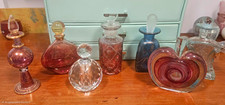 Lot of 7 Vintage Glass Perfume Bottles w/ Stoppers Pink Clear Blue Heart Crystal picture