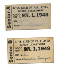 1948 and 1949 Boy's Club of Fall River MA Membership Ticket Lot of 2 picture