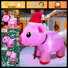 BLOWOUT FUN 4ft Inflatable Christmas Flying Pink Piggy Decoration picture