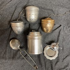Vintage Aluminum Tea Ball Strainers Acorn Basket & Tea Pot Shapes Lot Of 6 picture