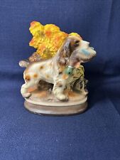 Ceramic Hunting Dog with Duck in mouth in front of Fall Leaves Scene 1940's picture