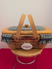 Longaberger 1999 Woven Memories Basket,Liner,Protector+Embroidered Wooden Lid picture
