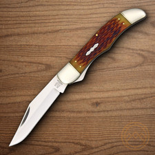 Rough Ryder Hunter Folding Knife Stainless Steel Blade Amber Jigged Bone Handle picture
