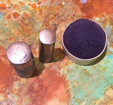 Vintage Travel Mini Containers Lot: Shaving Kit, Lipstick Tube & Mirror Compact picture