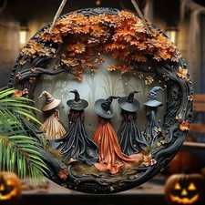Halloween Gothic Witch Wooden Hanging Tag Spooky Horror Home Door Decor picture