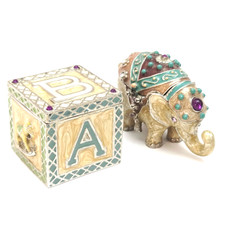 Monet Elephant ABC Block Trinket Box Lot Enamel Jeweled Keepsake Nursery Gift picture