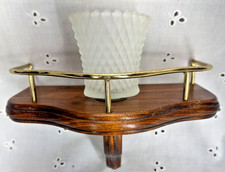 VINTAGE MCM HOME INTERIOR WALL SCONCE SHELF W/DIAMOND CUT GLASS CAPTAINS RAIL picture