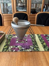 Vintage Stainless Steel Cone Strainer with Stand and Wooden Pestle picture