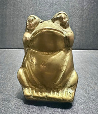 Vintage Solid Brass Frog Figurine Heavy Toad Statue Desk Paperweight MCM 3