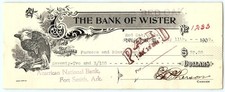 1908 The Bank of Wister Red Oak OK Canceled Check picture