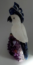Carved gemstone White Quarts sculptor of Cocatoo with Blue sodalite accent wings picture