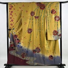 Furisode Kimono Japan , Length 157Cm, Sleeve 62Cm, Lining, Flowers, Flowing Wate picture