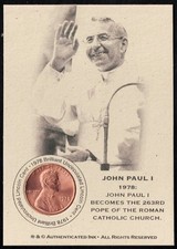 JOHN PAUL I - 1978 B/U Original Lincoln Coin Card - 263rd ROMAN CATHOLIC POPE picture
