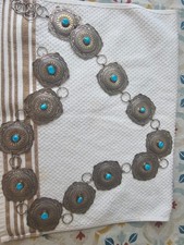 Vintage Navajo Sterling Silver Turquoise Concho Belt picture