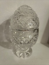 Waterford Crystal Covered Pedestal Jar Egg Shape Diamond Cut Candy Trinket Dish picture