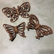 Vintage Homco Butterfly Wall Decor. Brown Wood Style. Lot Of 3.  picture