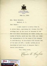 Judge Charles Evans Hughes JSA Coa Hand Signed 1908 Letter Supreme Court Justice picture
