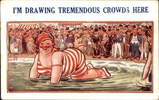 Bathing Beauty Humor Bamforth Comic c1900s-10s Vintage Postcard picture
