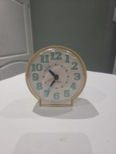 Vintage White Westclox Wind Up Alarm Clock Glow In The Dark Turquoise Works MCM picture