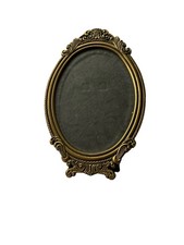 Vtg Ornate Brass Tone Metal Oval Pictures Frame Easel Stand 4x6 In Photo picture