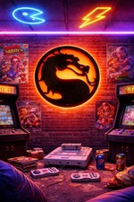 Illuminated Mortal Kombat Dragon Wall Sign Black Orange Wood 12in Circle picture