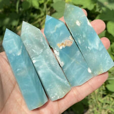 1pc Natural Blue Caribbean Calcite Tower Point Quartz Crystal Wand Healing AH9 picture
