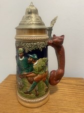 Vintage German Beer Stein Boar Hunt Lidded By Gertz W. Germany Cool Stein LQQK  picture