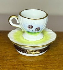 Vintage France Limoges Porcelain Cup of Milk Figurine Trinket Box picture