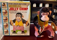 Vintage 1960’s Daishin  Japan Jolly Chimp Toy w/ Box, Insert & Hang Tag WORKS picture