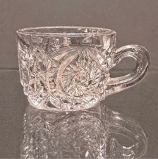 Antique US Glass Whirligig Buzz Star Child Mini Punch Cup EAPG 1” c1907 picture