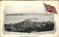 Dalhousie New Brunswick Harbor Bird's Eye View Flag Gilt Embossed Postcard picture