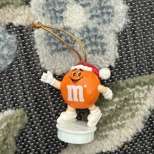 M&M's Orange Christmas Candy Character Ornament Figure Santa Hat 1990 Holiday picture