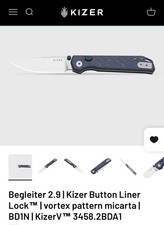 Kizer Begleiter 2.9 BD1N Drop Point Plain Liner Lock Blue Vortex Micarta  picture