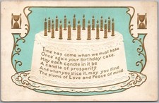 Vintage 1910s HAPPY BIRTHDAY Embossed Greetings Postcard / Cake with 17 Candles picture