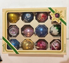 Vintage Pyramid Glass Christmas Ornaments 12 Count Box 1960s Retro picture