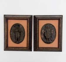 Vintage H Hal Kramer Co Chicago Framed 3D Relief Plaque Wall Art Boy Girl Pair picture