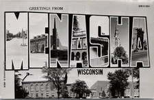 MENASHA Wisconsin Large Letter Greetings Postcard / RPPC Photo 