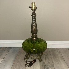 Vtg EF & EF Industries Style Hollywood Regency Large Green  Glass Lamp 22” tall picture